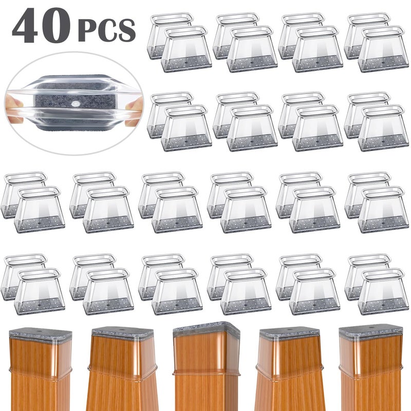 BUMACO Chair Leg Floor Protectors Rectangle Chair Leg Protectors for Hardwood Floors Silicone Pads Covers to Protect Floors(Clear-40 Pcs, Rectangle M Fit (W:3/4"" ~ 1"",L:1-1/8""~1-1/2"") - Image 2